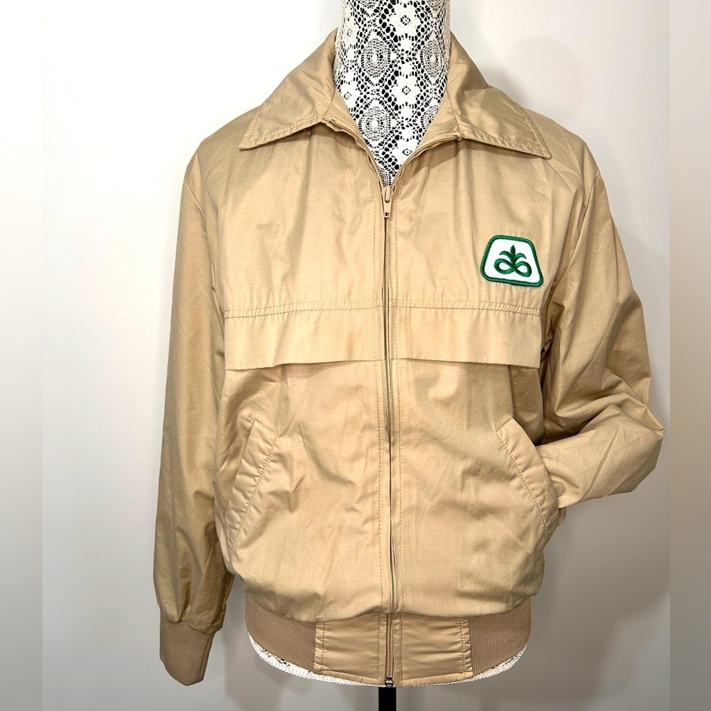 Vintage 1970’s tan twill Pioneer patch zip front utility jacket